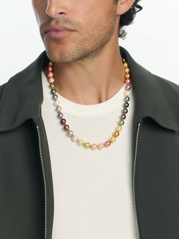 Nialaya Men's Necklace Pastel Pearl Necklace with Gold Pastel Pearl Necklace with Gold 20 Inches / 50.8 cm MNEC_249